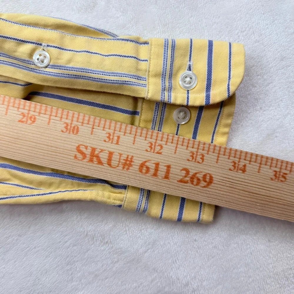 Ralph Lauren Classic Fit Striped Button Down Shirt Mens 15 M Yellow Blue Oxford